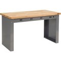 Global Equipment Panel Leg Workbench w/Maple Square Edge Top   Power Apron, 72"W x 30"D, Gray 778393